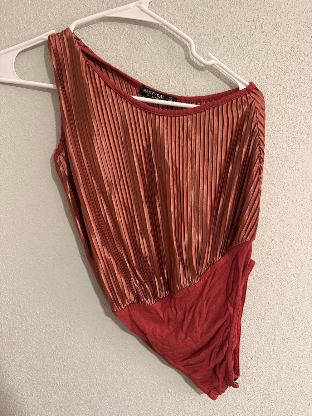 Nasty Gal Off-the-Shoulder Metallic Pleated Bodysuit